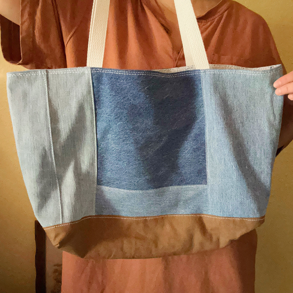 Vintage Denim and Canvas Tote Bag
