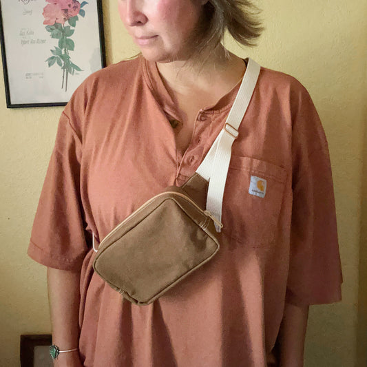 Brown Canvas Mini Crossbody