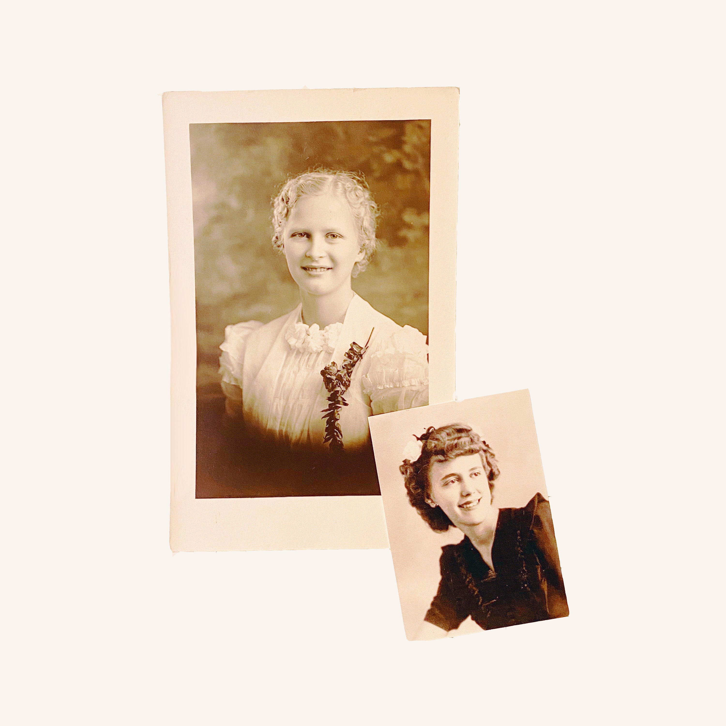 two photos of my grandmothers: one woman with short blonde hair and one woman with dark hair